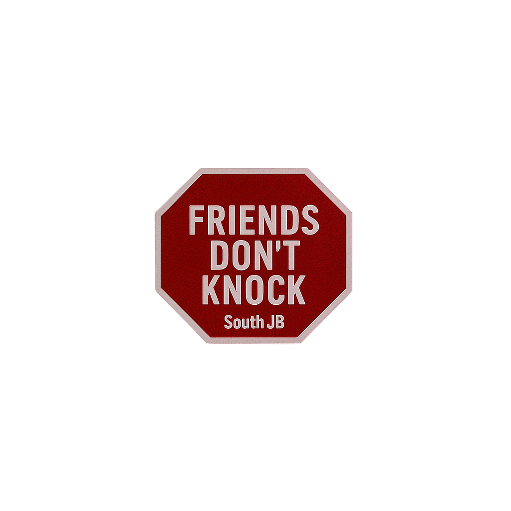 “Friends Don’t Knock” - 10 Pack - South JB - Stop Sign Sticker